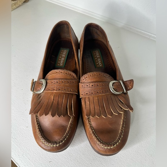 Vintage Cole Haan Country Brown Leather Kiltie Loafers with Buckle - Men's 11.5 - Picture 2 of 8